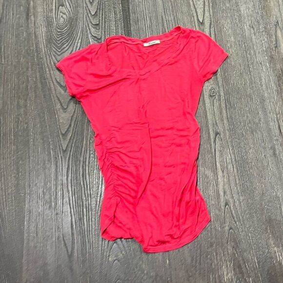 Concert By Clare Tee Shirt Cap Sleeves Ruched Sides Round Neck Cotton Pink S - Picture 1 of 3